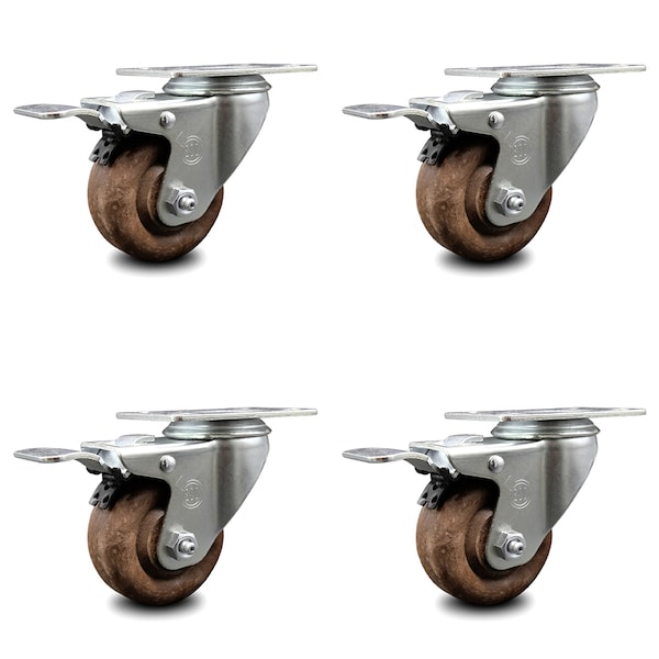 Service Caster 3.5 Inch High Temp Glass Filled Nylon Top Plate Caster Set with Total Lock Brake SCC-TTL20S3514-GFNSHT-4 - main